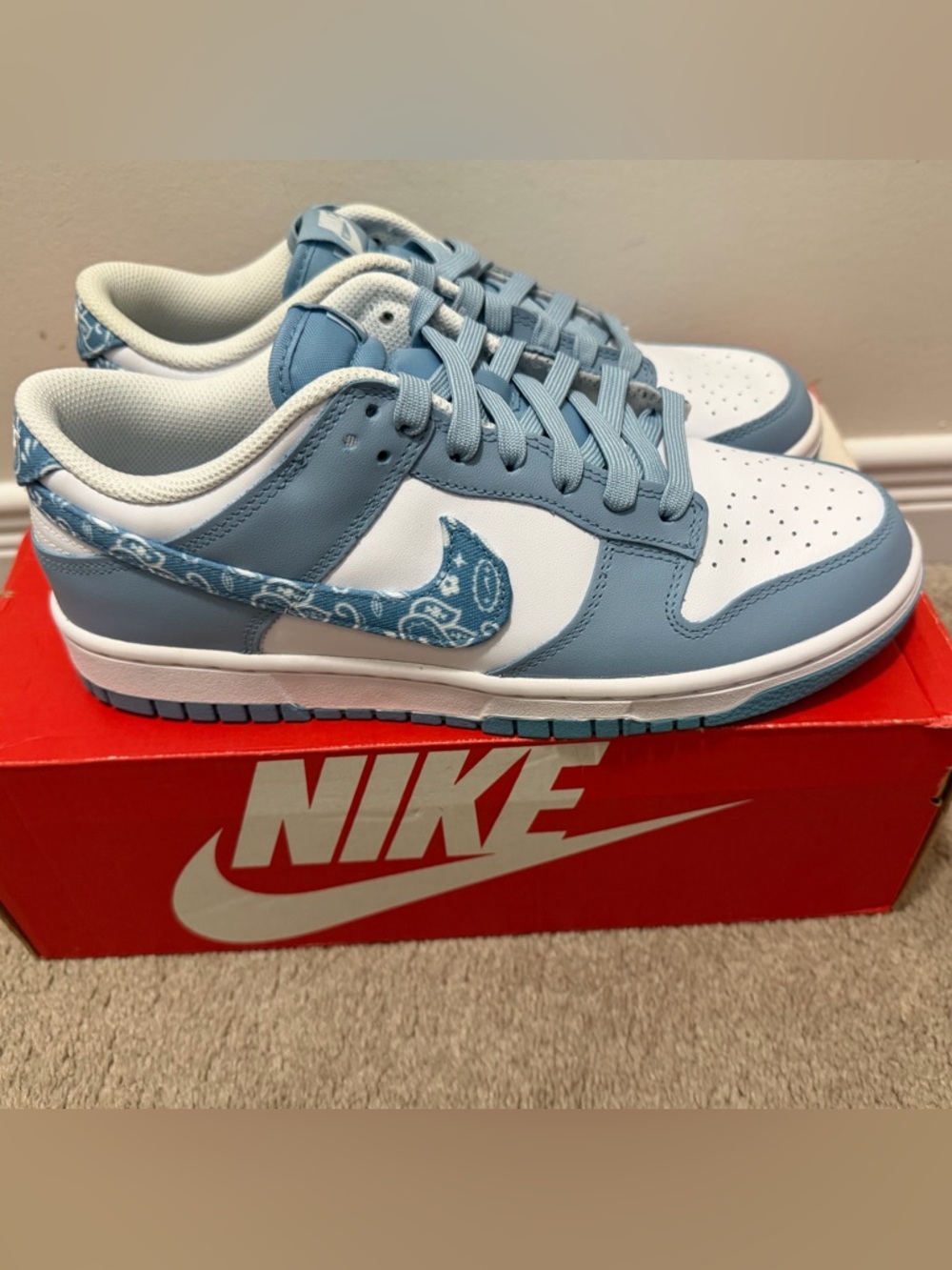 Nike Dunk Low White and Light Blue Paisley